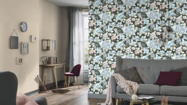 tapeta 10250-08 w kwiaty czarne tło