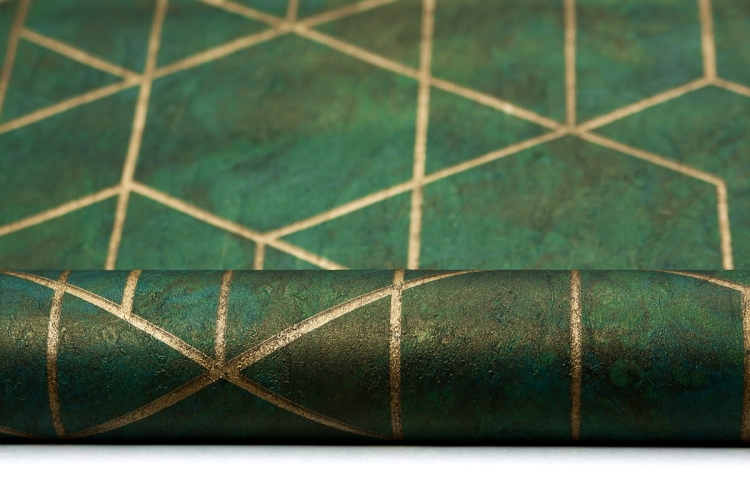 tapeta WL2501 złota geometria butelkowa zieleń