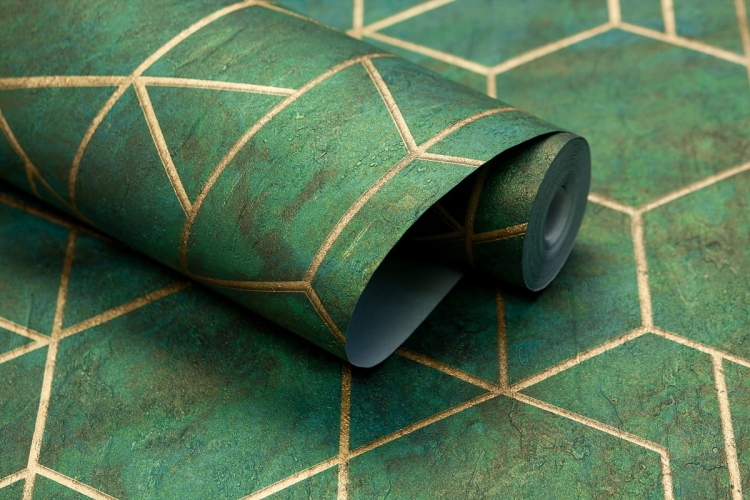 tapeta WL2501 złota geometria butelkowa zieleń