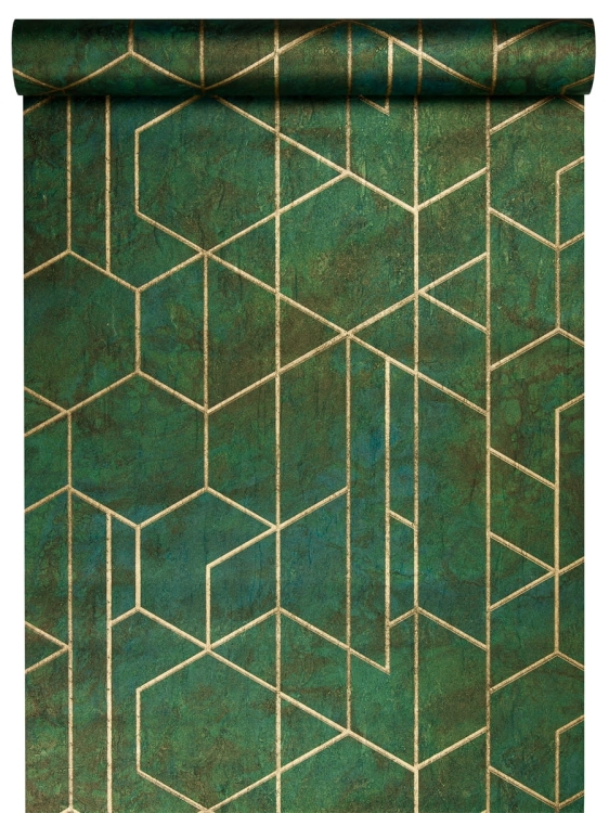 tapeta WL2501 złota geometria butelkowa zieleń