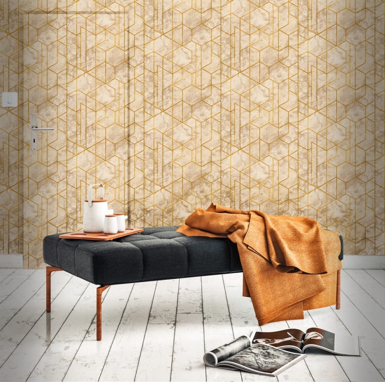 tapeta WL2502 złota geometria na marmurze