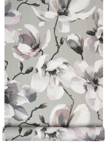 Tapeta 47466 Różowa Magnolia na szarym tle