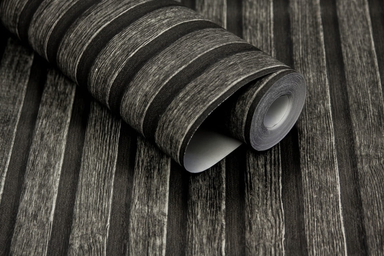 Tapeta zmywalna imitująca CZARNE lamele lamelki 3D 39109-4
