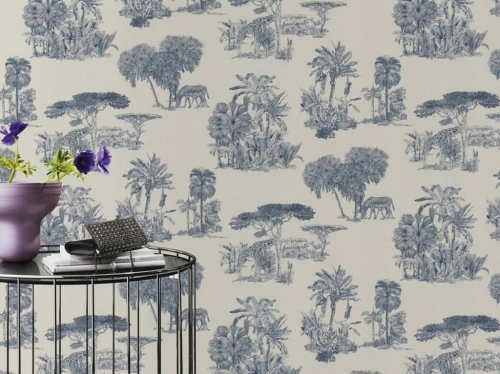 Tapeta zmywalna MOTYWY z AFRYKI biel i granat 555011