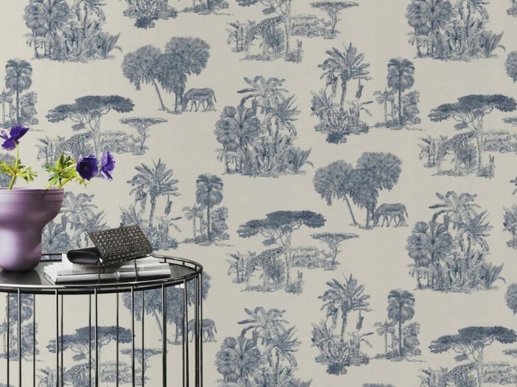 Tapeta zmywalna MOTYWY z AFRYKI biel i granat 555011