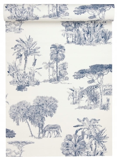 Tapeta zmywalna MOTYWY z AFRYKI biel i granat 555011