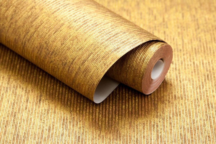 tapeta w metaliczne, brązowo-złote prążki m-32263