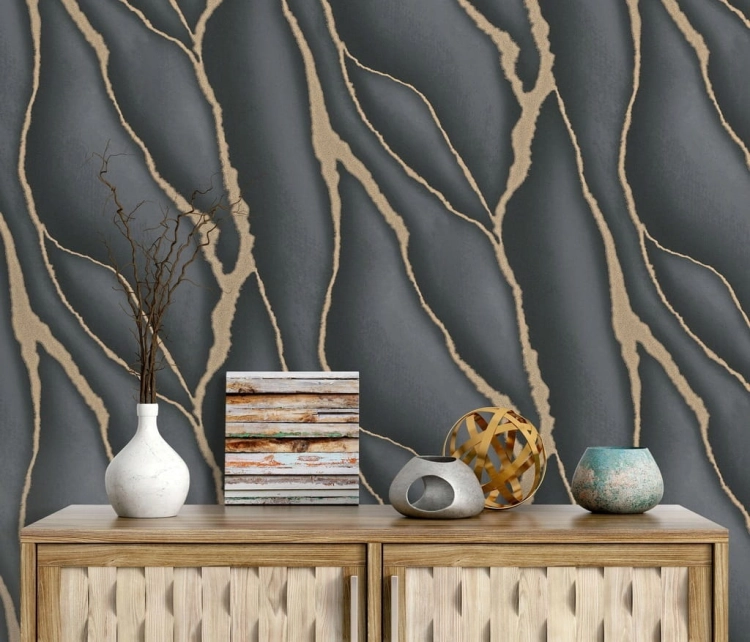 Tapeta 10345-15 Elle Decoration Czarny Kamień + Złoto