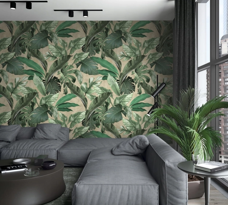 Fototapeta Mural zmywalna duże LIŚCIE beżowy TYNK 34198