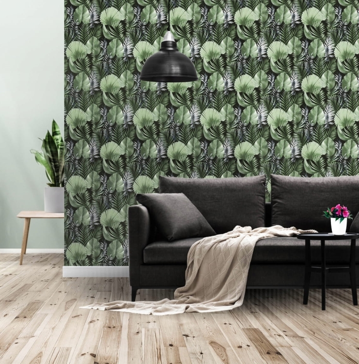 Tapeta 829846 winylowa na flizelinie METALICZNE SREBRNE LIŚCIE