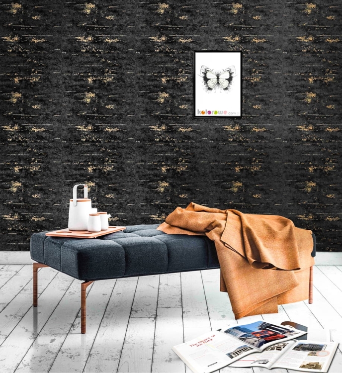 tapeta A61208 Winyl Czarny Beton ozdobny Złote Przetarcia