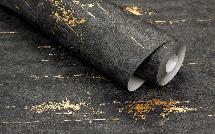 tapeta A61208 Winyl Czarny Beton ozdobny Złote Przetarcia