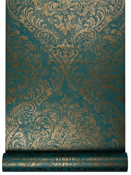 tapeta 39112-4 Efektowny ORNAMENT Turkusowy ze złotem
