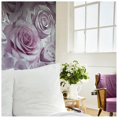 tapeta J28726 fioletowa róża z brokatem