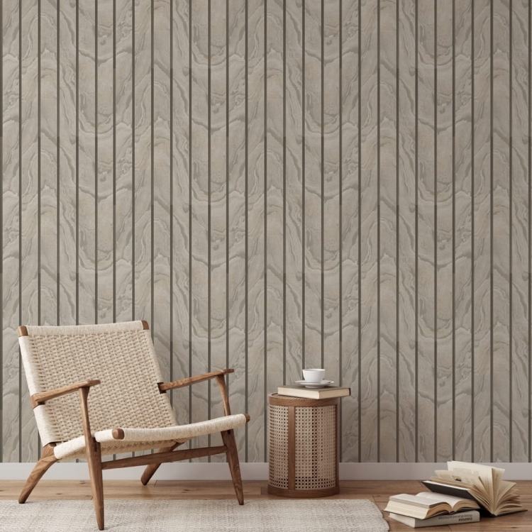 tapeta 193501 w PIONOWE PANELE lamele beż i platyna