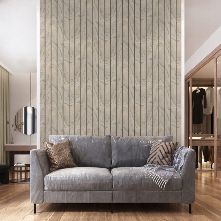 tapeta 193501 w PIONOWE PANELE lamele beż i platyna