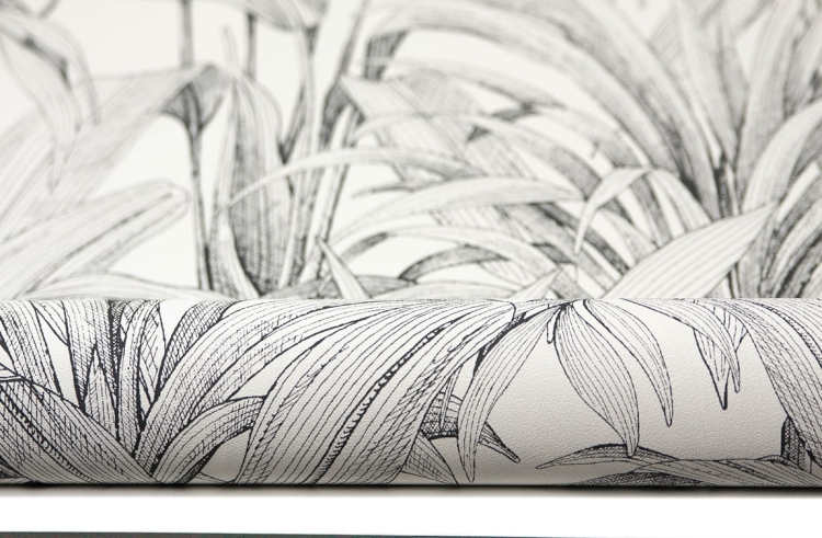 tapeta A51401 biało-czarne kontury liści