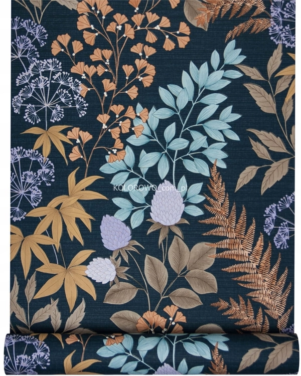 Tapeta-kompozycja-roslinna-ciemne-tlo-KWIATY-LISCIE-winylowa-na-flizelinie-EAN-GTIN-3294270871010.jpg