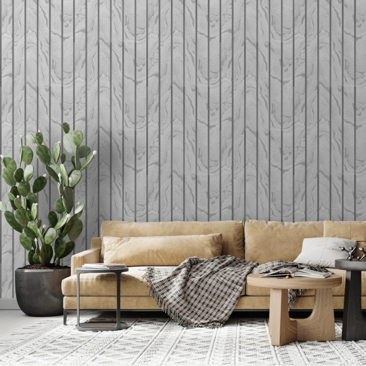 tapeta 193502 w PIONOWE PANELE lamele jasnoszary i srebro