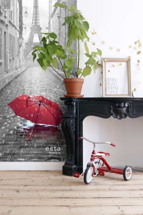 FAB 158811 mural ścienny Paris black and white with red umbrella