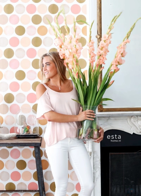FAB 138858 tapety ścienne large dots peach pink