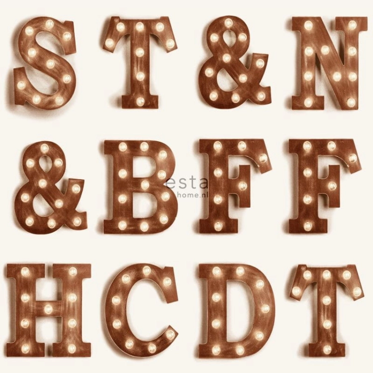 FAB 138850 tapety ścienne wooden light letters sepia brown and light beige