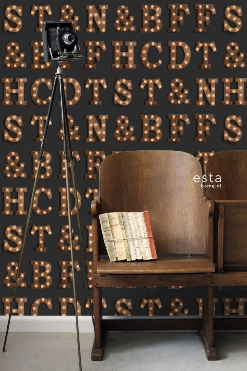 FAB 138852 tapety ścienne wooden light letters black and sepia brown