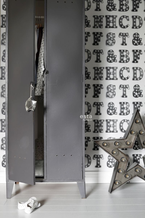 FAB 138849 tapety ścienne wooden light letters black and white