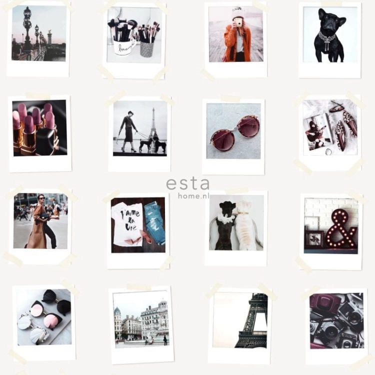 FAB 138846 tapety ścienne polaroid  pictures beige and light pink