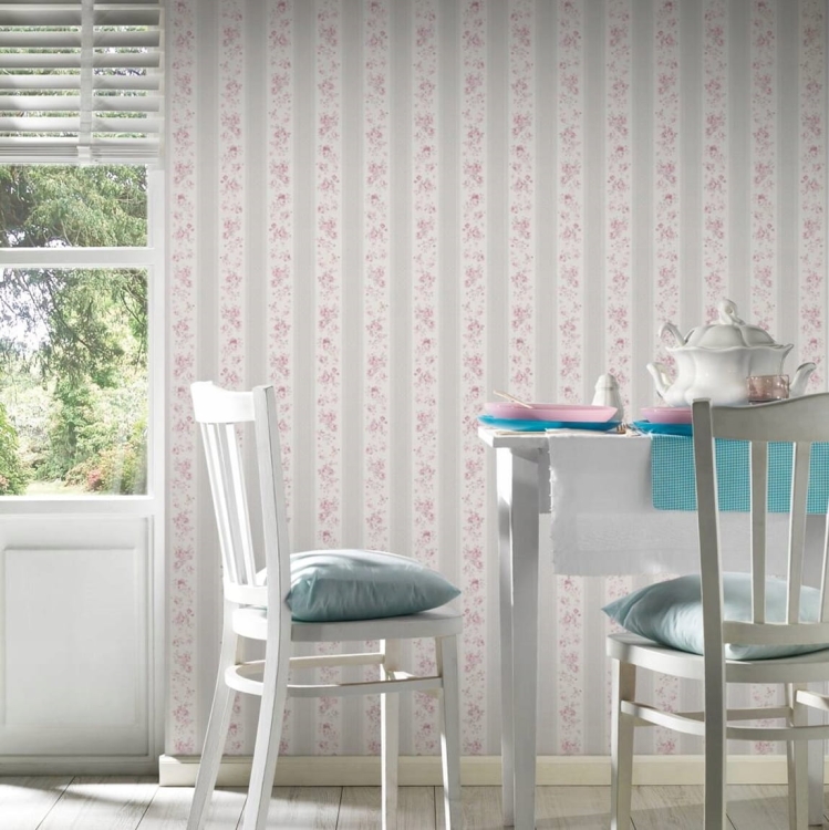 tapeta 39069-2 w Szare Pasy i Paseczki z Róż